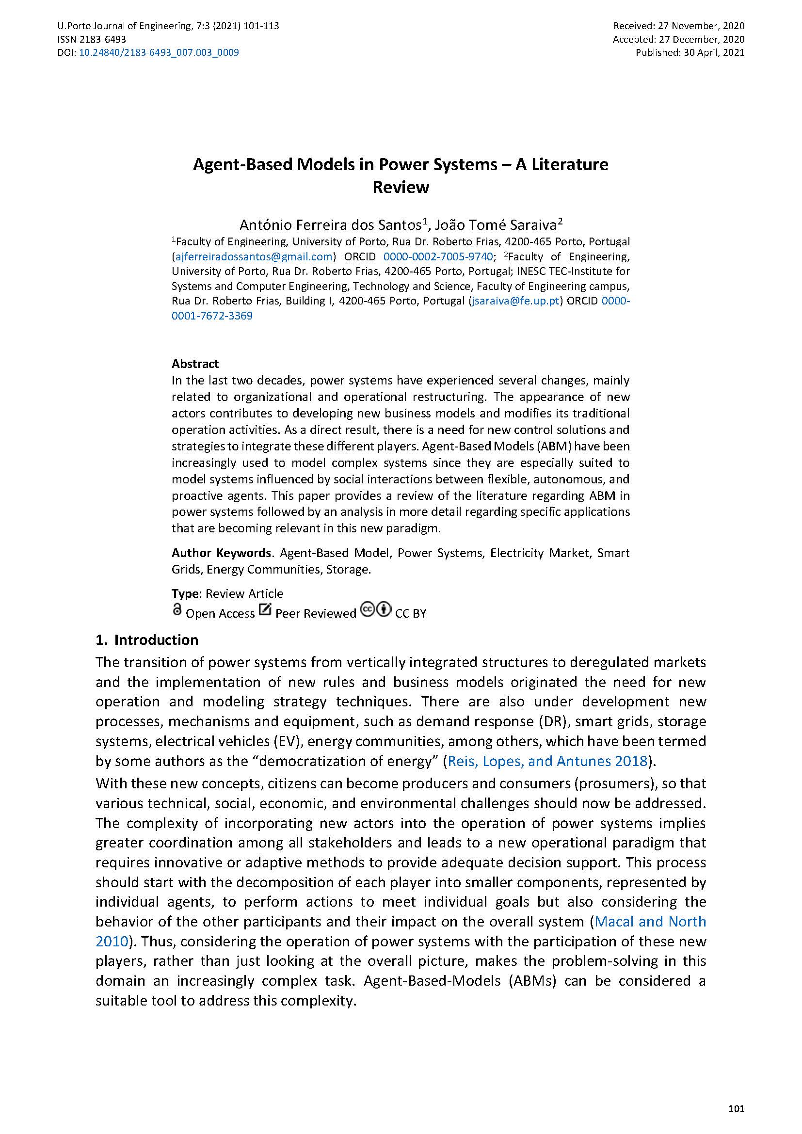 Agent-Based Models in Power Systems – A Literature Review